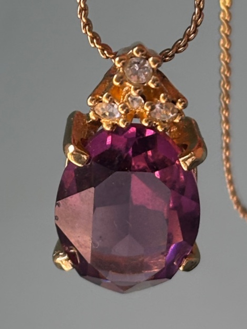 🟡Authentic Christian Dior Vintage Amethyst Necklace W/Clear Crystals & Gold Tone - Picture 4 of 12